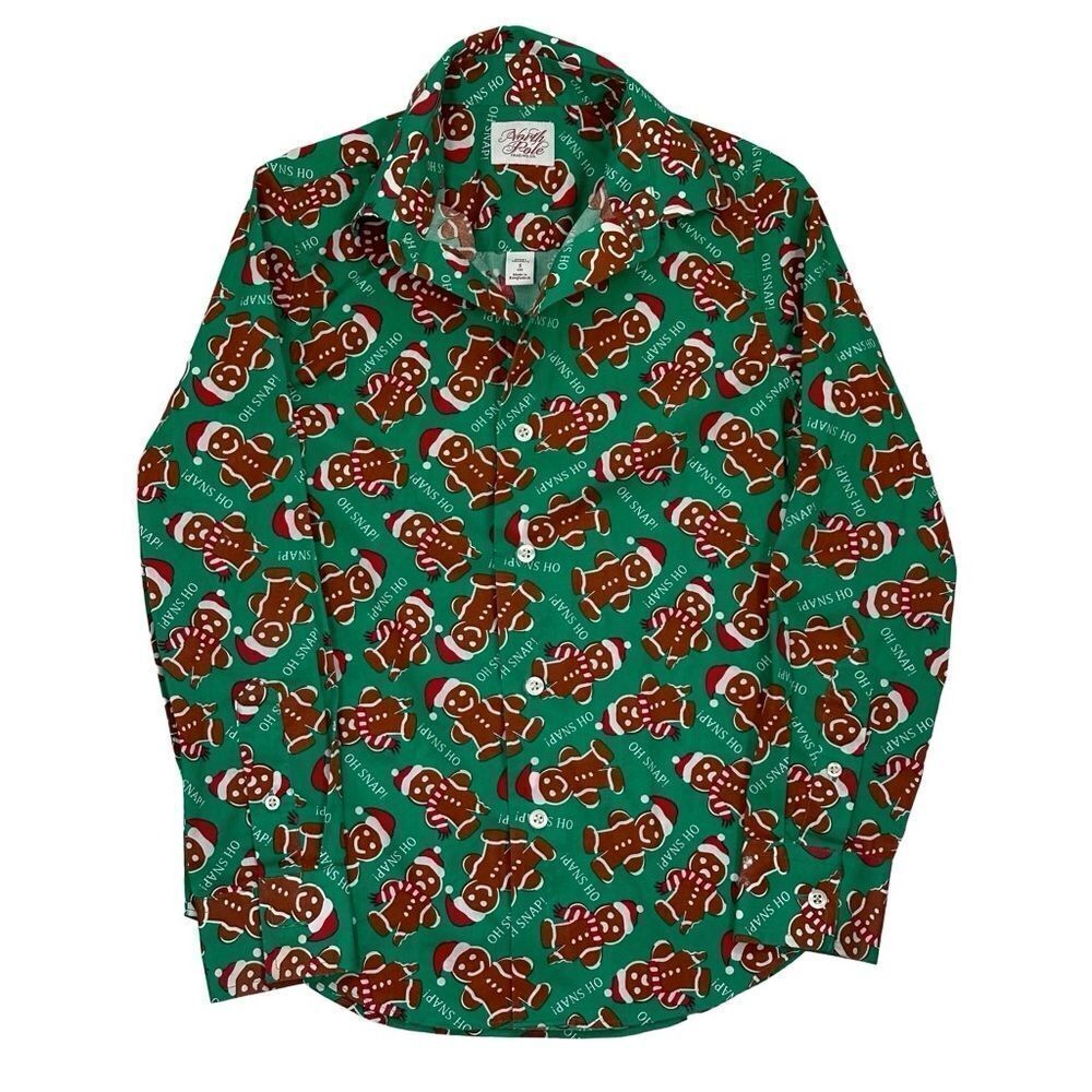 Boy’s North Pole Gingerbread Christmas Green Long Sleeve Shirt Sz Small 8